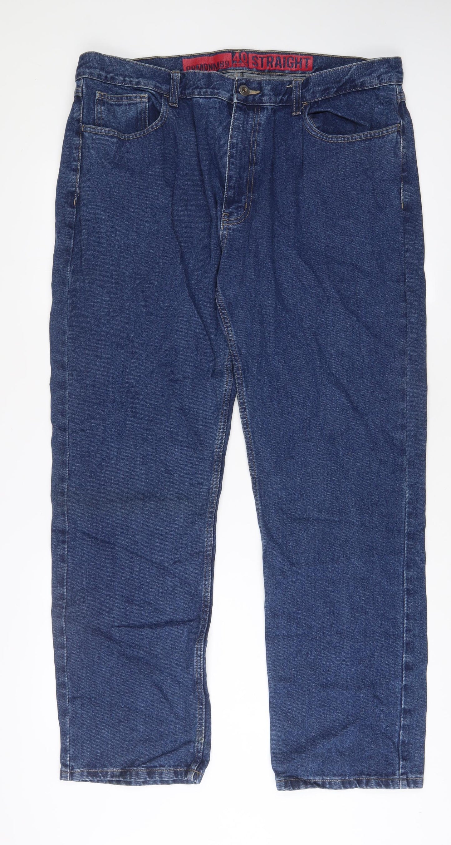 George Mens Blue Cotton Straight Jeans Size 40 in L31 in Regular Zip