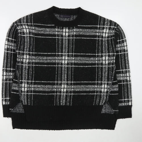 Marks and Spencer Womens Black Round Neck Check Acrylic Pullover Jumper Size M