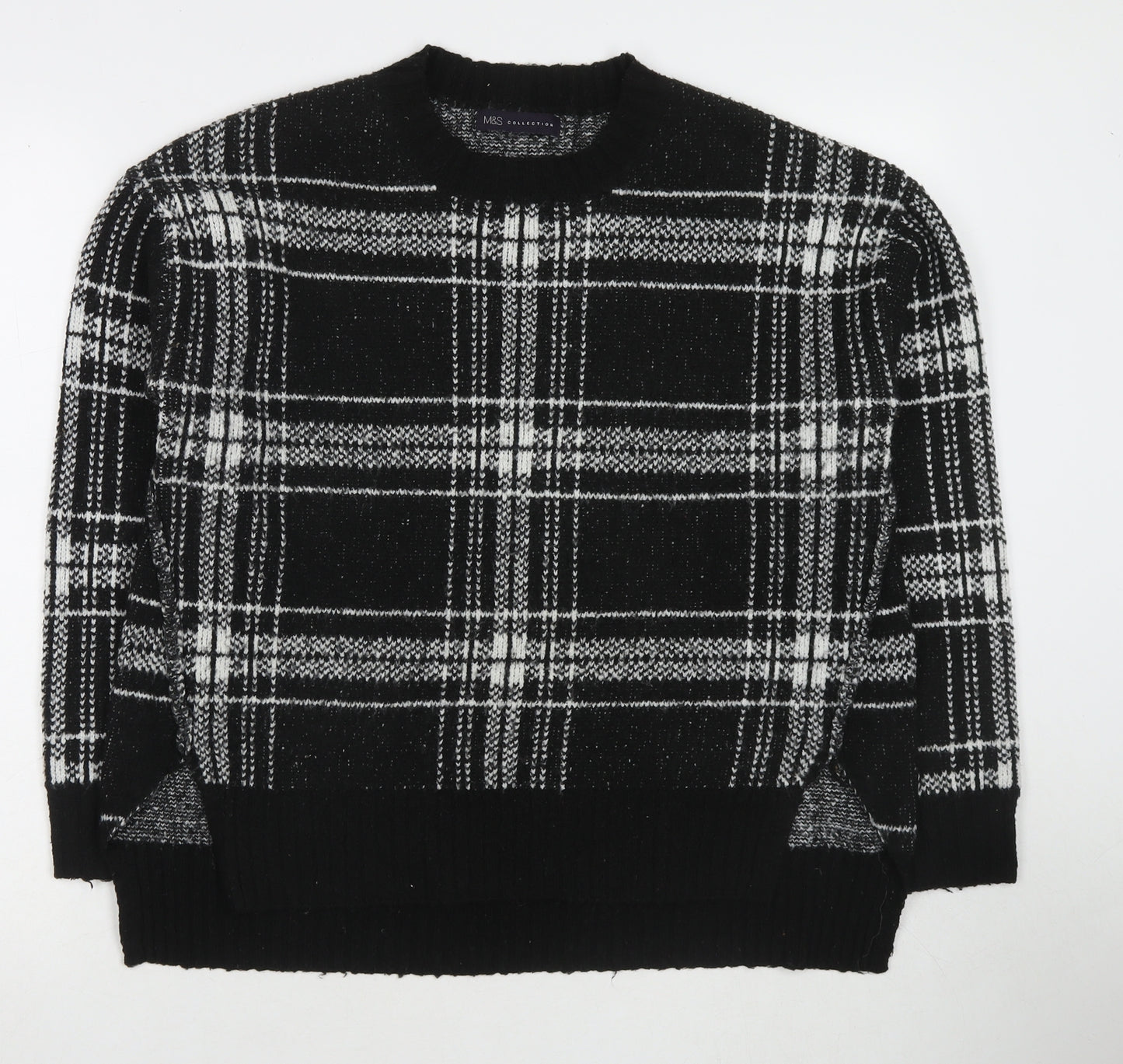 Marks and Spencer Womens Black Round Neck Check Acrylic Pullover Jumper Size M