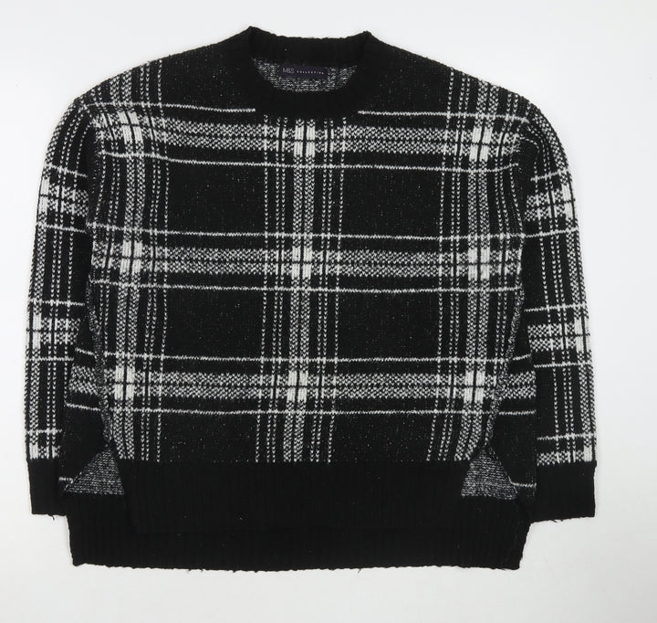Marks and Spencer Womens Black Round Neck Check Acrylic Pullover Jumper Size M