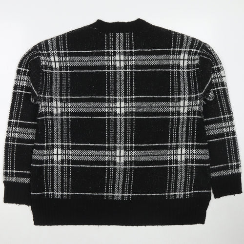 Marks and Spencer Womens Black Round Neck Check Acrylic Pullover Jumper Size M