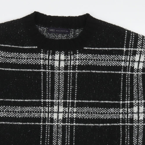 Marks and Spencer Womens Black Round Neck Check Acrylic Pullover Jumper Size M