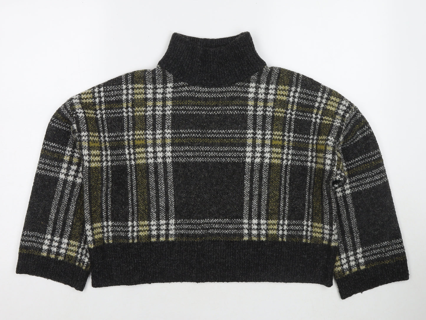 New Look Womens Grey Mock Neck Check Acrylic Pullover Jumper Size M