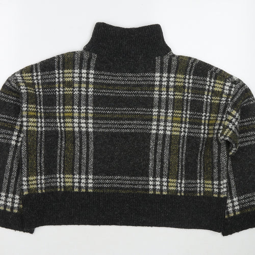 New Look Womens Grey Mock Neck Check Acrylic Pullover Jumper Size M