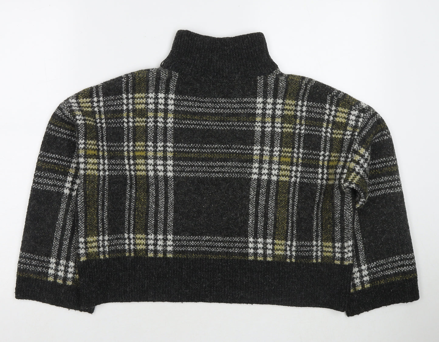 New Look Womens Grey Mock Neck Check Acrylic Pullover Jumper Size M