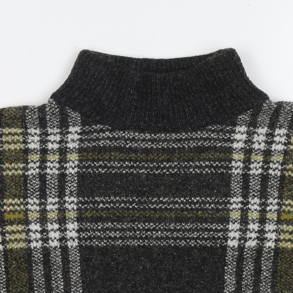 New Look Womens Grey Mock Neck Check Acrylic Pullover Jumper Size M