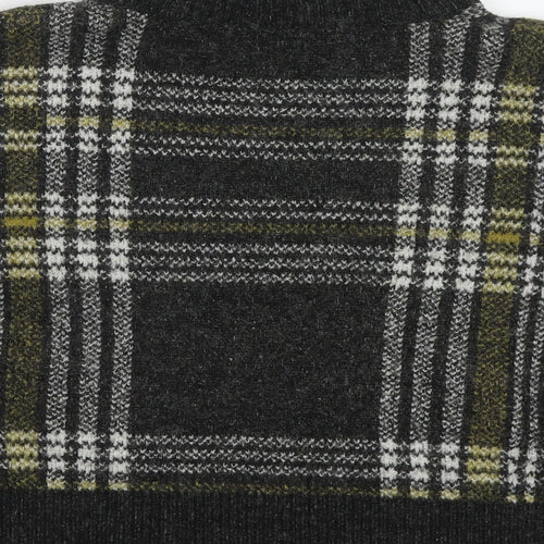 New Look Womens Grey Mock Neck Check Acrylic Pullover Jumper Size M