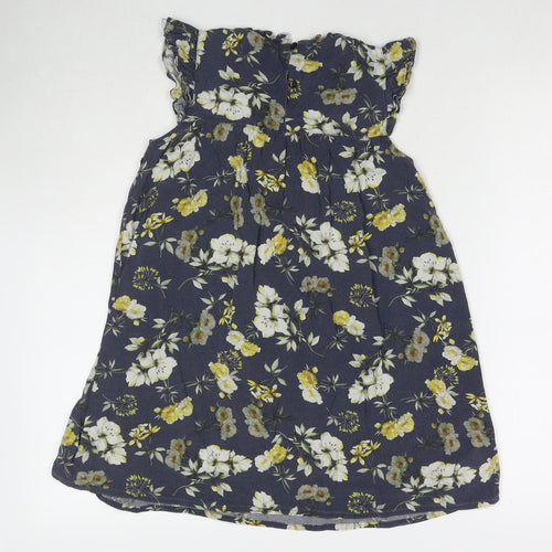 NEXT Girls Blue Floral Viscose Tank Dress Size 9 Years Round Neck Button