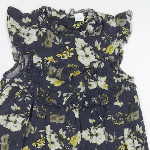 NEXT Girls Blue Floral Viscose Tank Dress Size 9 Years Round Neck Button