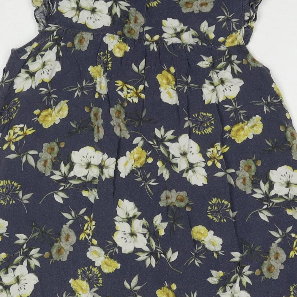 NEXT Girls Blue Floral Viscose Tank Dress Size 9 Years Round Neck Button