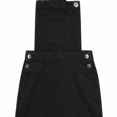 M&Co Girls Black Cotton Pinafore/Dungaree Dress Size 11 Years Square Neck Button - Glitter Detail