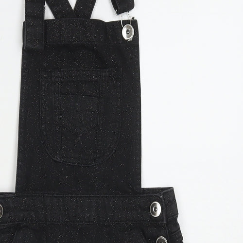 M&Co Girls Black Cotton Pinafore/Dungaree Dress Size 11 Years Square Neck Button - Glitter Detail