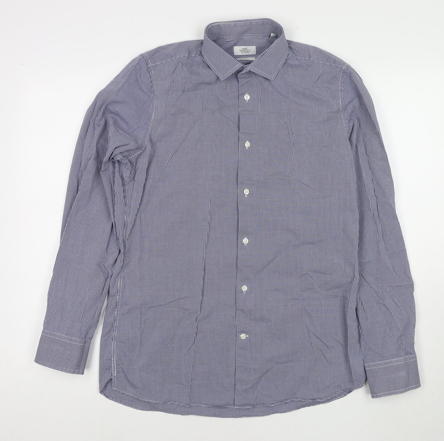 NEXT Mens Blue Check Cotton Dress Shirt Size 15.5 Collared Button - Collar 15.5''