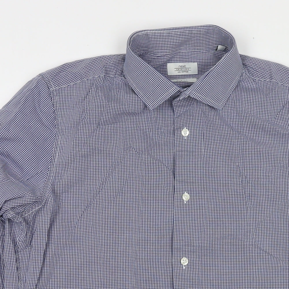 NEXT Mens Blue Check Cotton Dress Shirt Size 15.5 Collared Button - Collar 15.5''