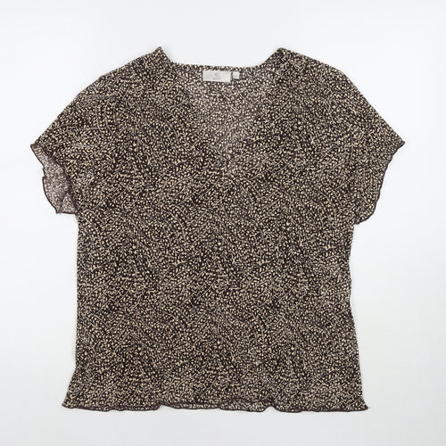 Country Casuals Womens Brown Polyester Basic Blouse Size XL Round Neck