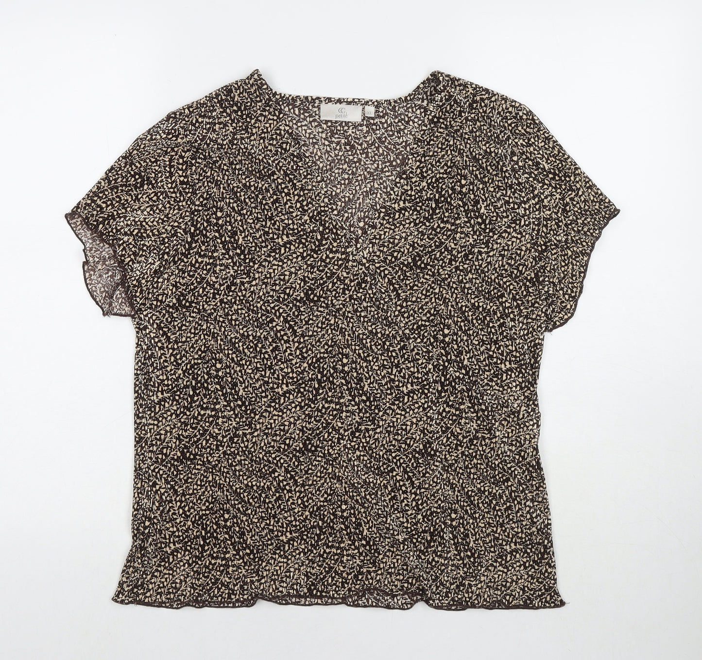 Country Casuals Womens Brown Polyester Basic Blouse Size XL Round Neck