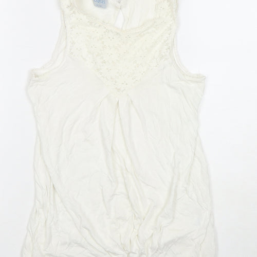 Oasis Womens White Viscose Basic Tank Size 10 V-Neck