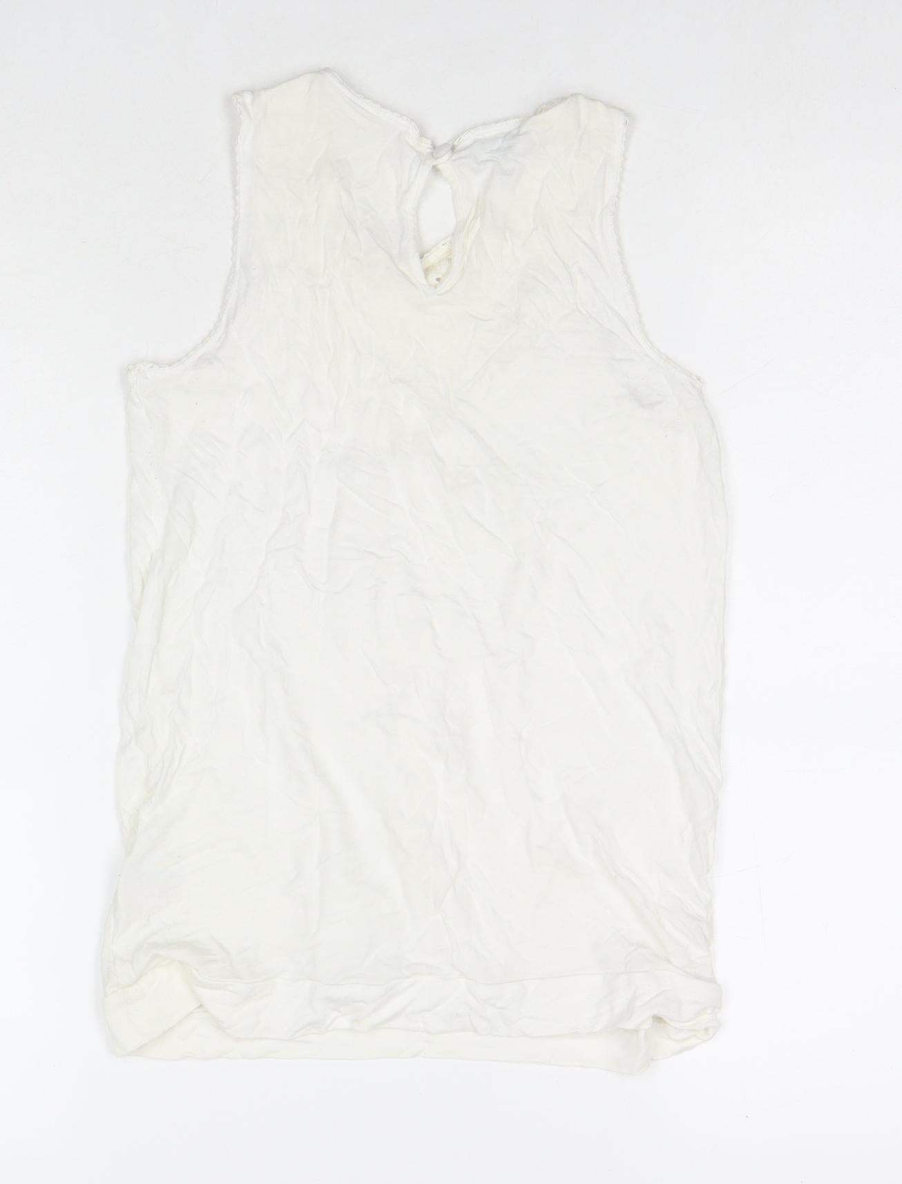 Oasis Womens White Viscose Basic Tank Size 10 V-Neck
