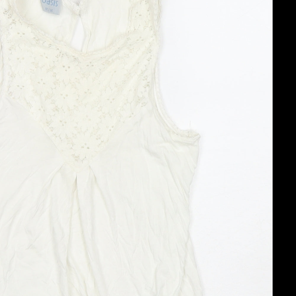Oasis Womens White Viscose Basic Tank Size 10 V-Neck