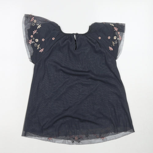 NEXT Girls Grey Polyester Basic T-Shirt Size 9 Years Round Neck Button - Flowers