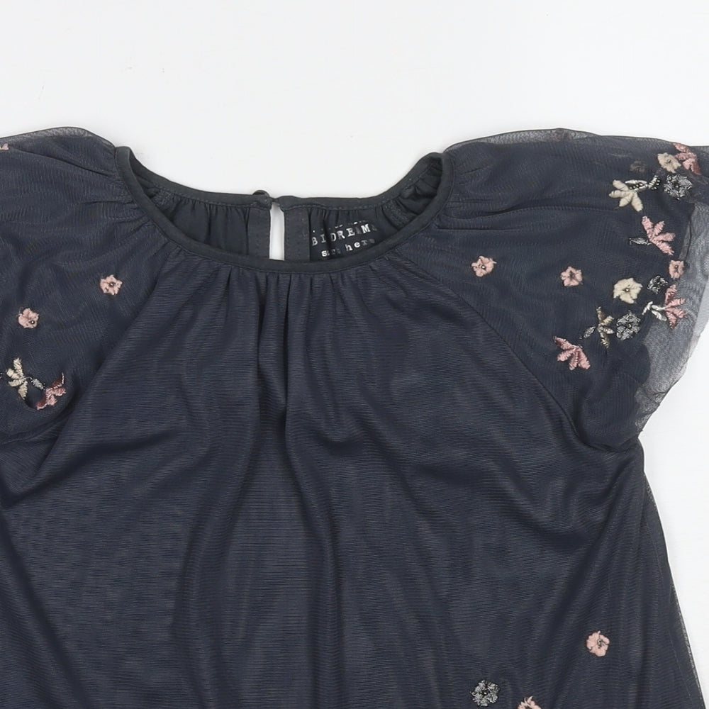 NEXT Girls Grey Polyester Basic T-Shirt Size 9 Years Round Neck Button - Flowers