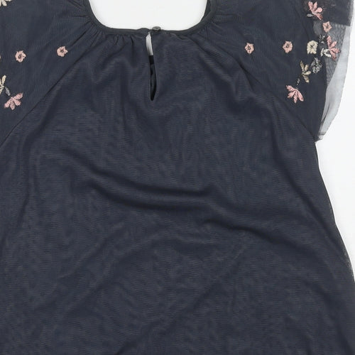 NEXT Girls Grey Polyester Basic T-Shirt Size 9 Years Round Neck Button - Flowers