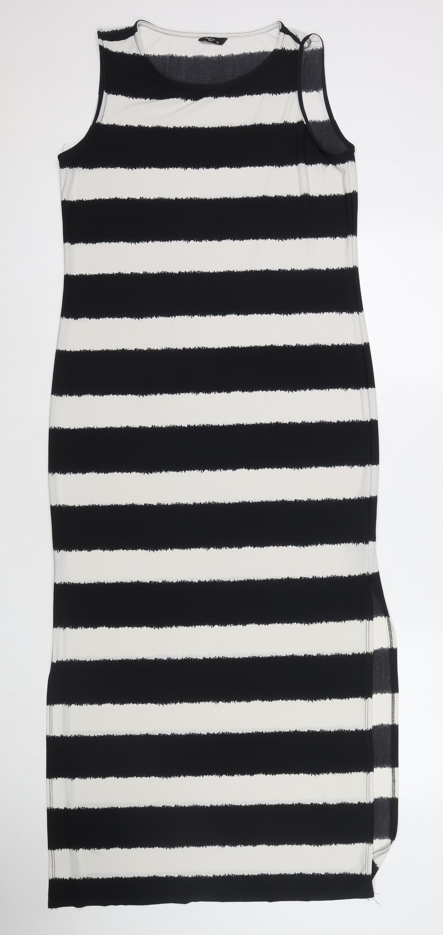M&Co Womens Black Striped Polyester Tank Dress Size 12 Round Neck Pullover