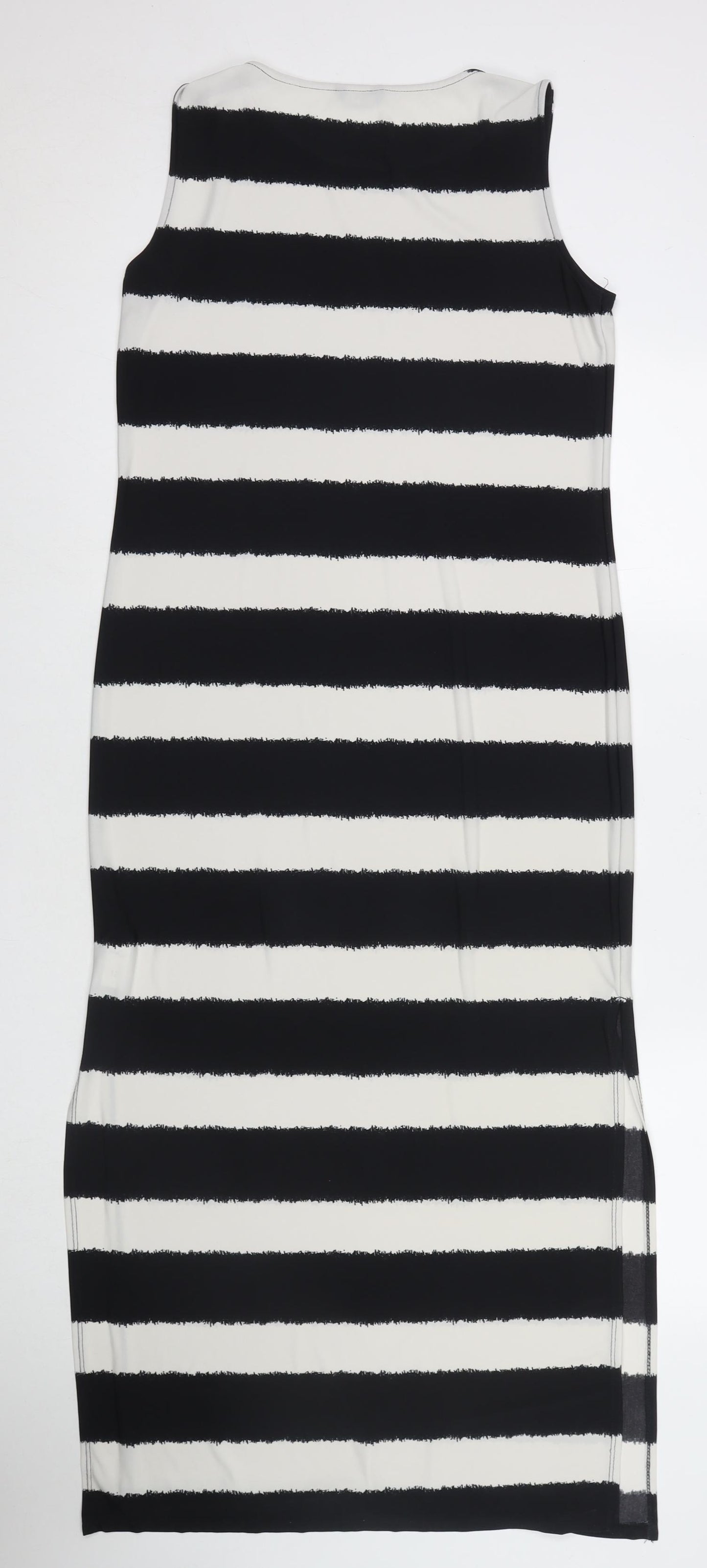 M&Co Womens Black Striped Polyester Tank Dress Size 12 Round Neck Pullover