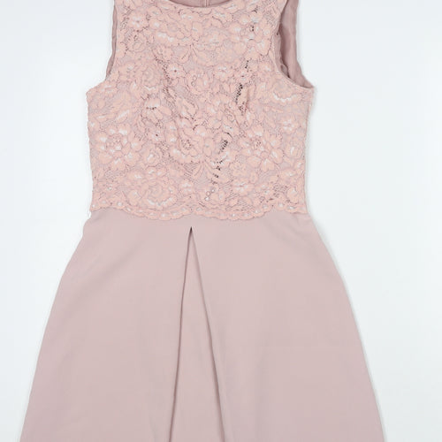 Miss Selfridge Womens Pink Floral Polyester A-Line Size 6 Round Neck Zip