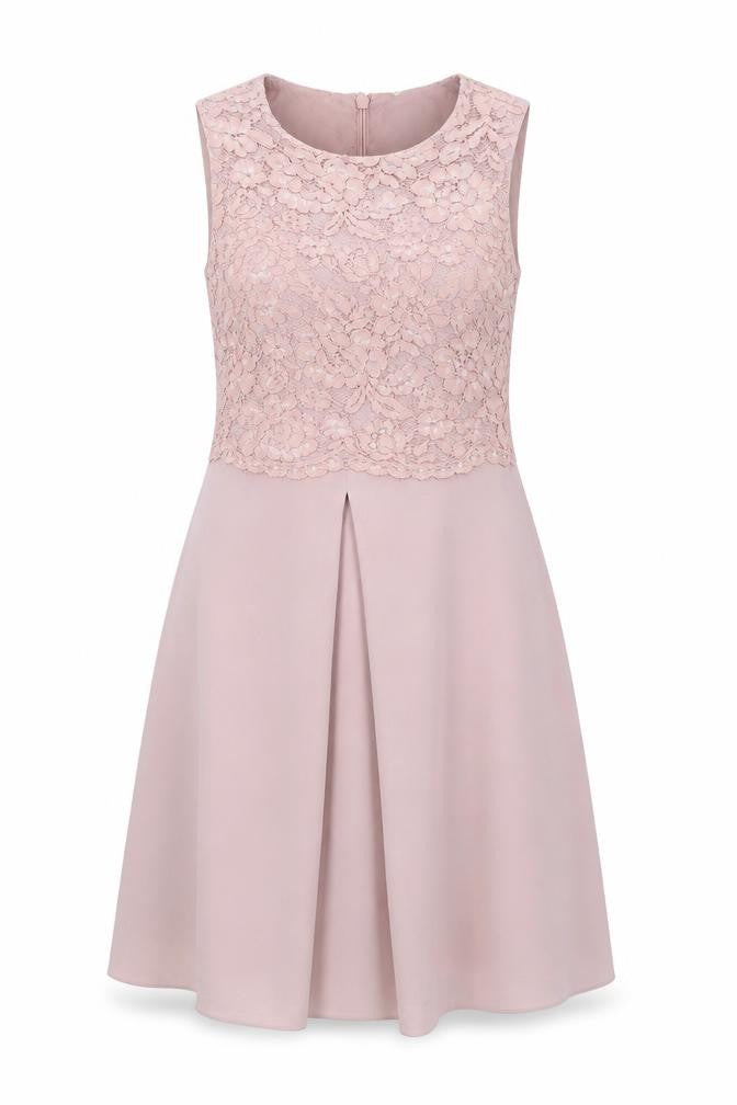 Front view of Miss Selfridge women’s pink floral polyester a-line, size UK 6, round neck zip