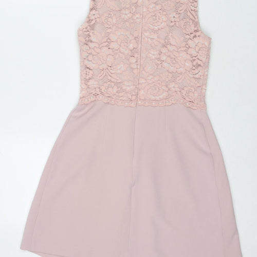 Miss Selfridge Womens Pink Floral Polyester A-Line Size 6 Round Neck Zip