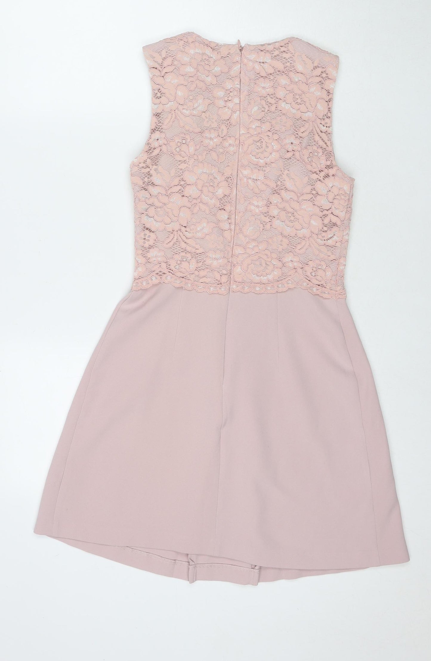 Miss Selfridge Womens Pink Floral Polyester A-Line Size 6 Round Neck Zip