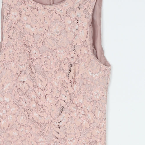 Miss Selfridge Womens Pink Floral Polyester A-Line Size 6 Round Neck Zip