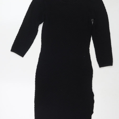 Dorothy Perkins Womens Black Cotton Jumper Dress Size 6 Round Neck Pullover