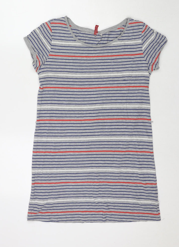 Divided by H&M Womens Grey Striped Cotton T-Shirt Dress Size 14 Round Neck Pullover