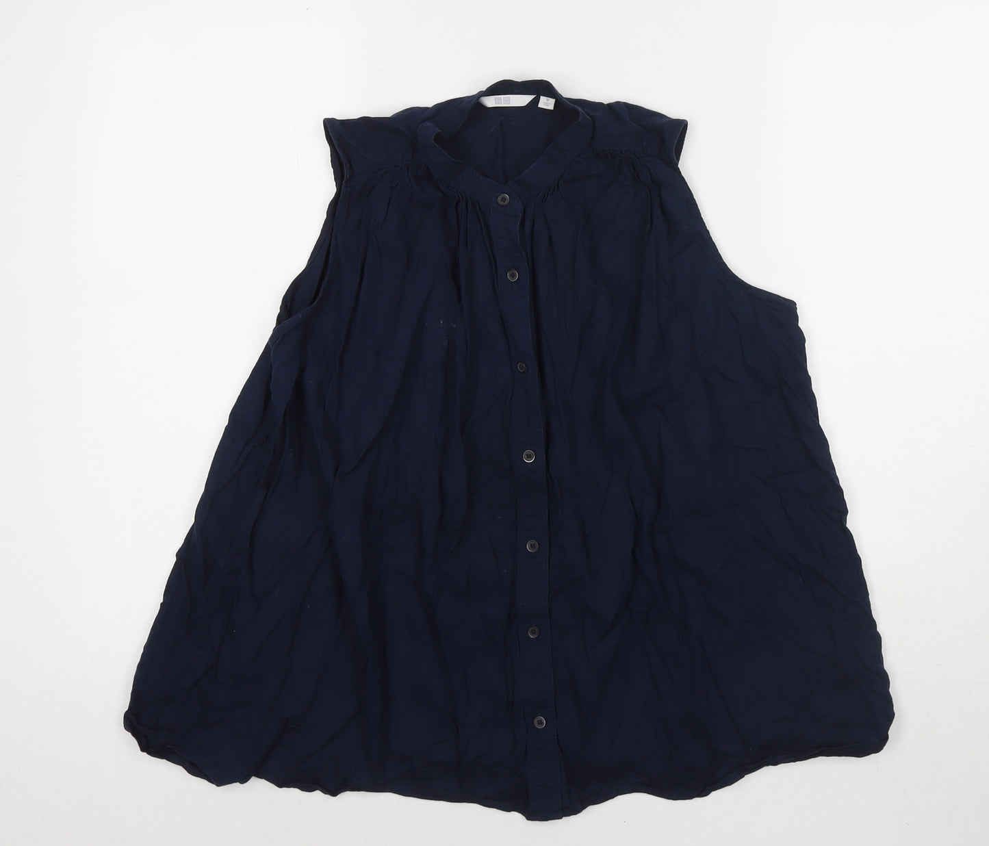 Uniqlo Womens Blue Linen Basic Tank Size M Round Neck