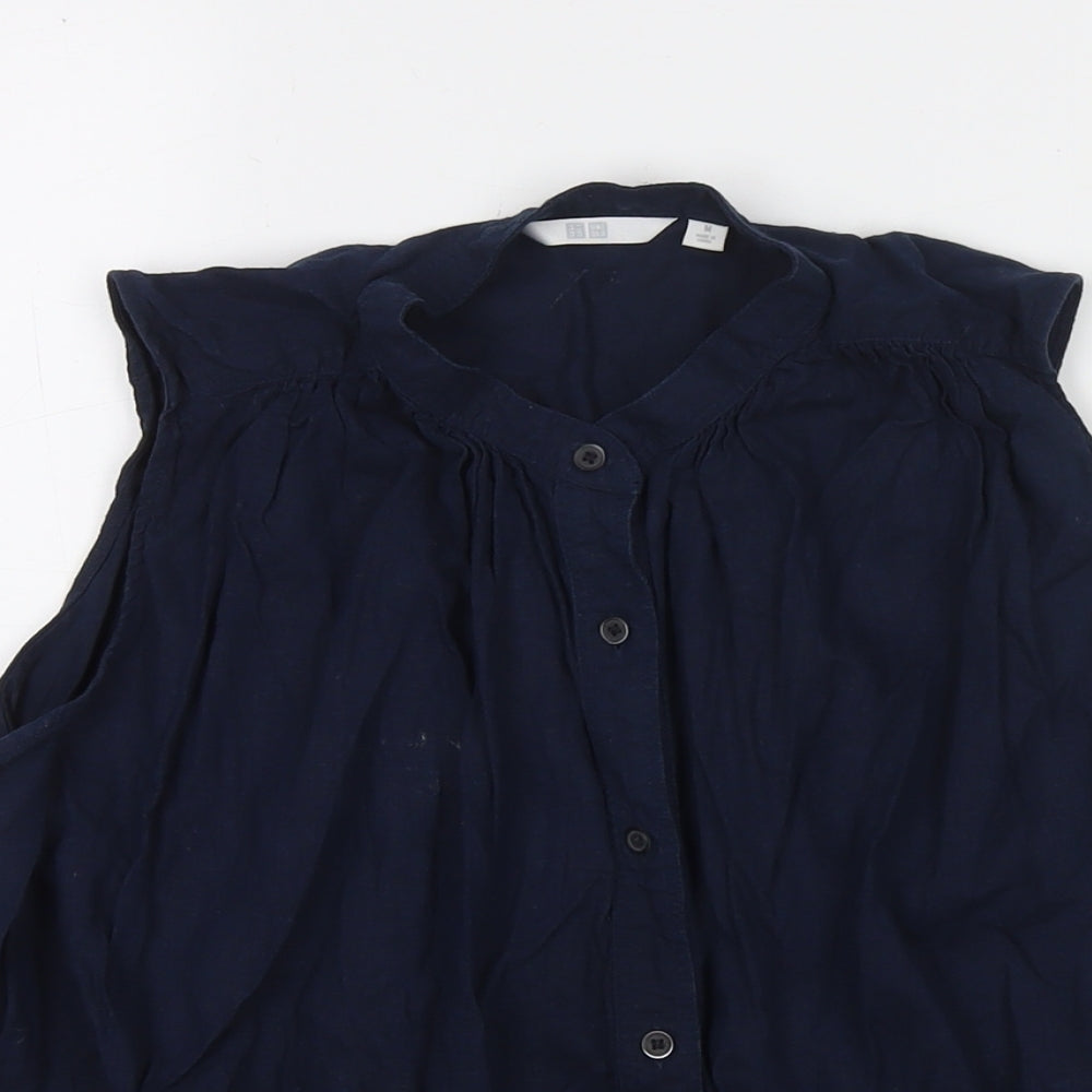 Uniqlo Womens Blue Linen Basic Tank Size M Round Neck