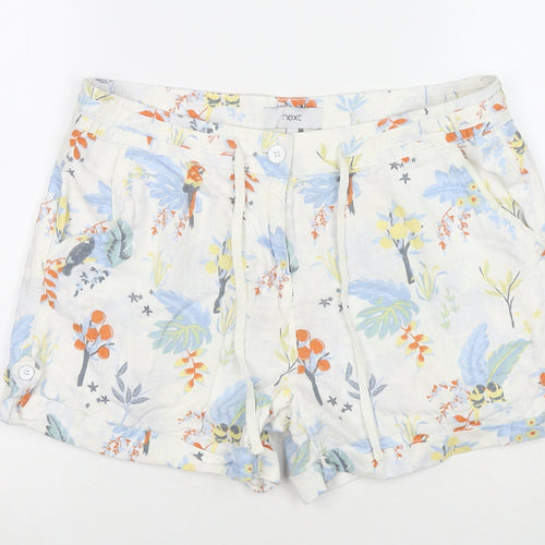 NEXT Womens Multicoloured Floral Linen Mom Shorts Size 12 L4 in Regular Zip