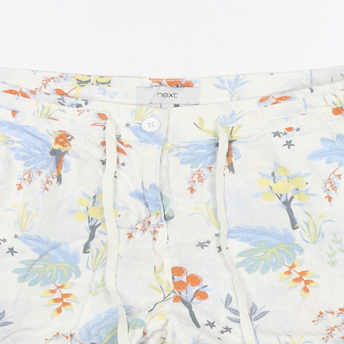 NEXT Womens Multicoloured Floral Linen Mom Shorts Size 12 L4 in Regular Zip