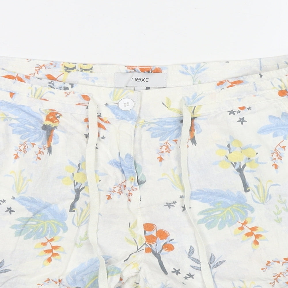 NEXT Womens Multicoloured Floral Linen Mom Shorts Size 12 L4 in Regular Zip
