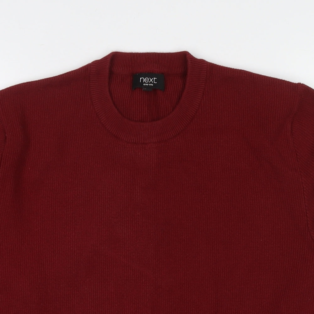 NEXT Mens Red Round Neck Cotton Pullover Jumper Size L Long Sleeve