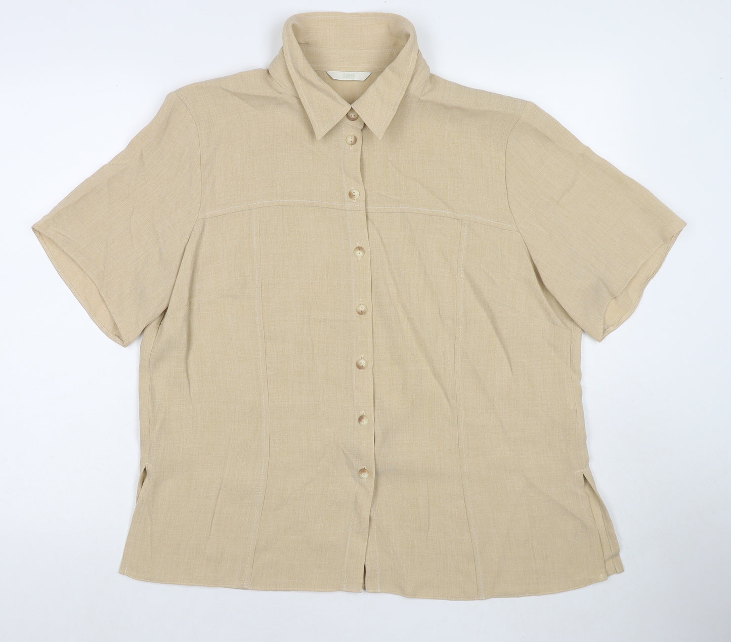 Marks and Spencer Womens Beige Polyester Basic Button-Up Size 18 Collared
