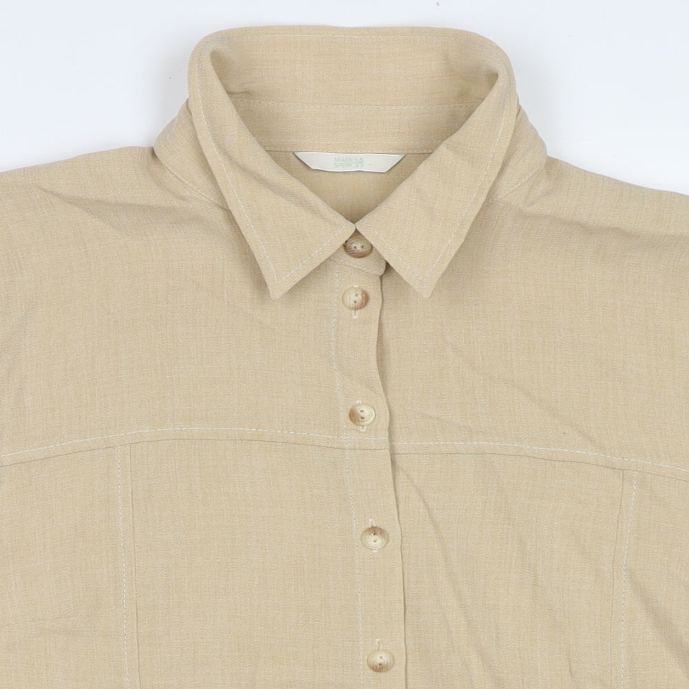 Marks and Spencer Womens Beige Polyester Basic Button-Up Size 18 Collared