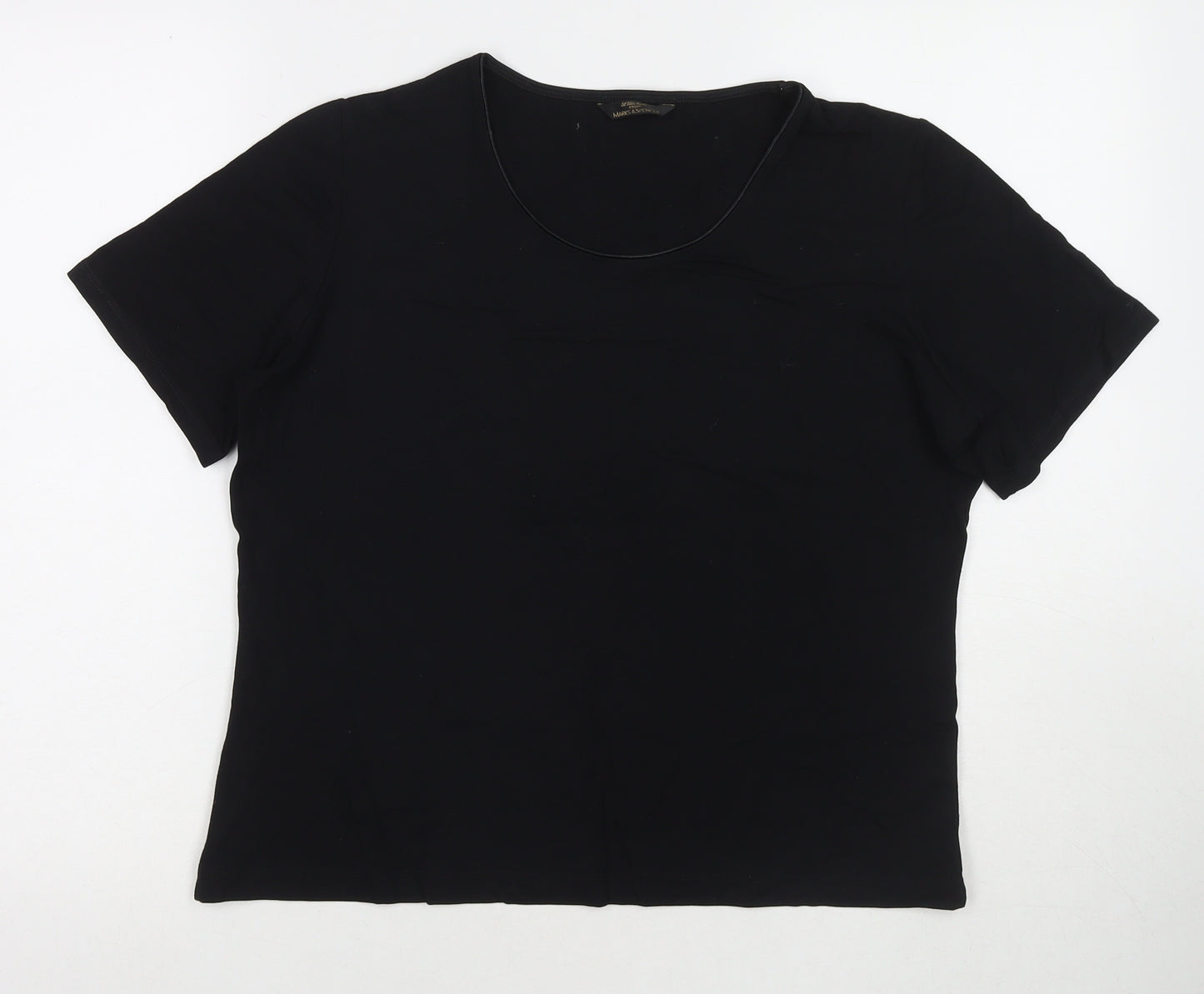 Marks and Spencer Womens Black Viscose Basic T-Shirt Size 18 Round Neck