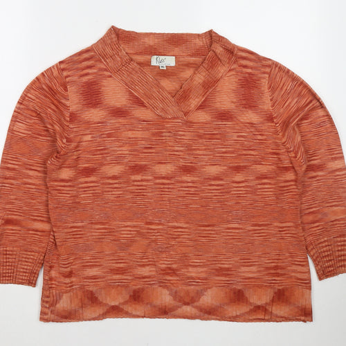 Klass Womens Orange V-Neck Viscose Pullover Jumper Size XL