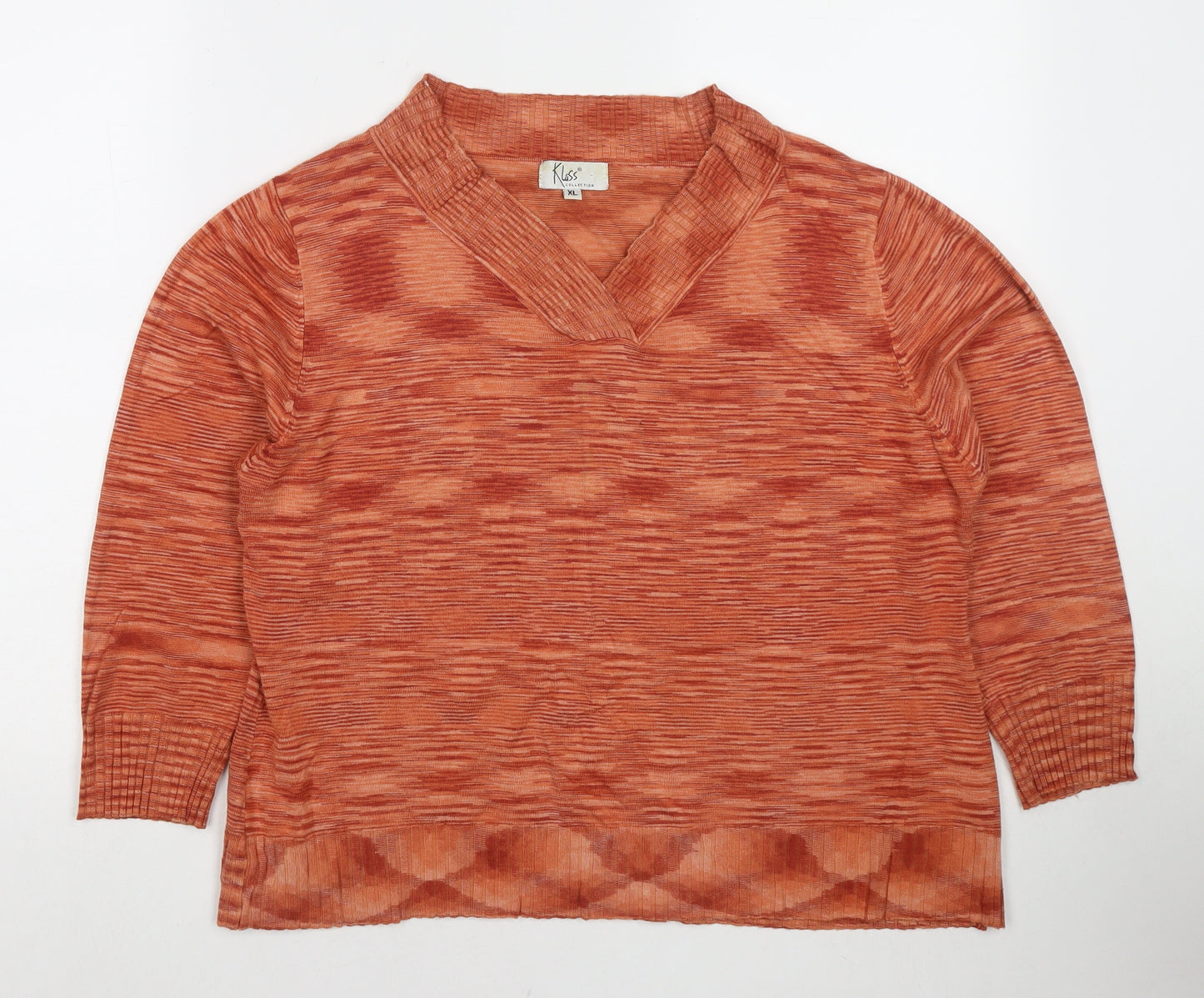 Klass Womens Orange V-Neck Viscose Pullover Jumper Size XL