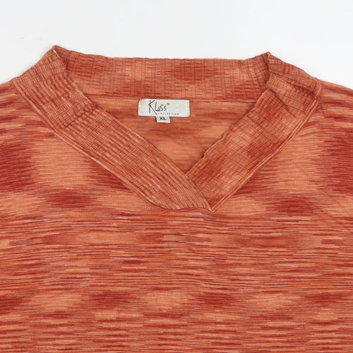 Klass Womens Orange V-Neck Viscose Pullover Jumper Size XL
