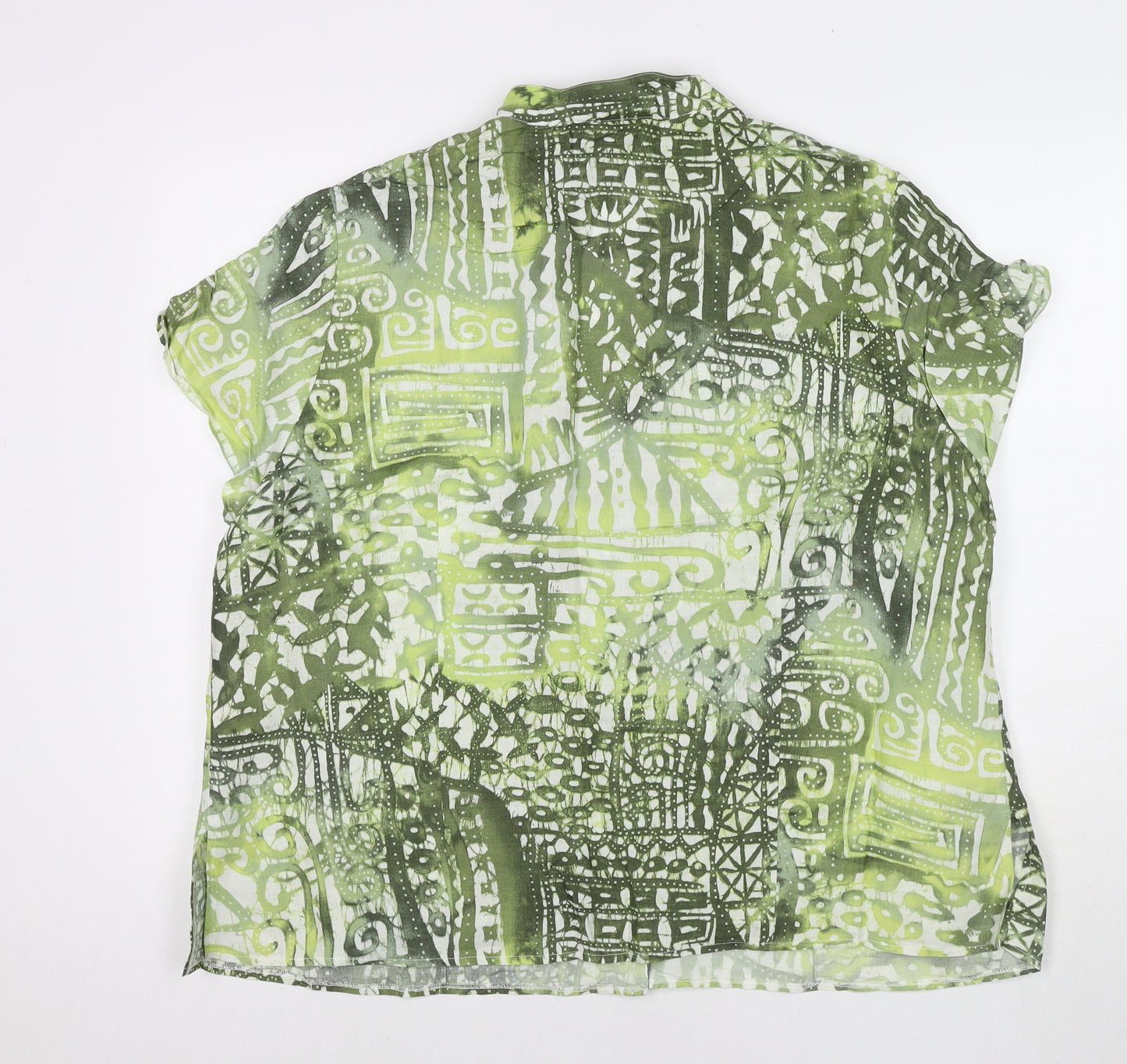 Ann Harvey Womens Green Geometric Linen Basic Button-Up Size 20 V-Neck
