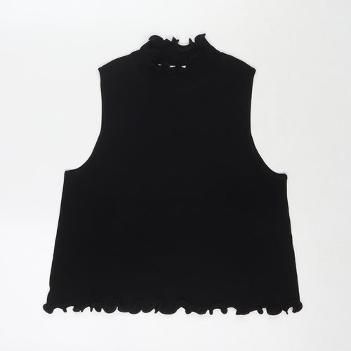 Zara Womens Black Polyester Basic Tank Size S Round Neck