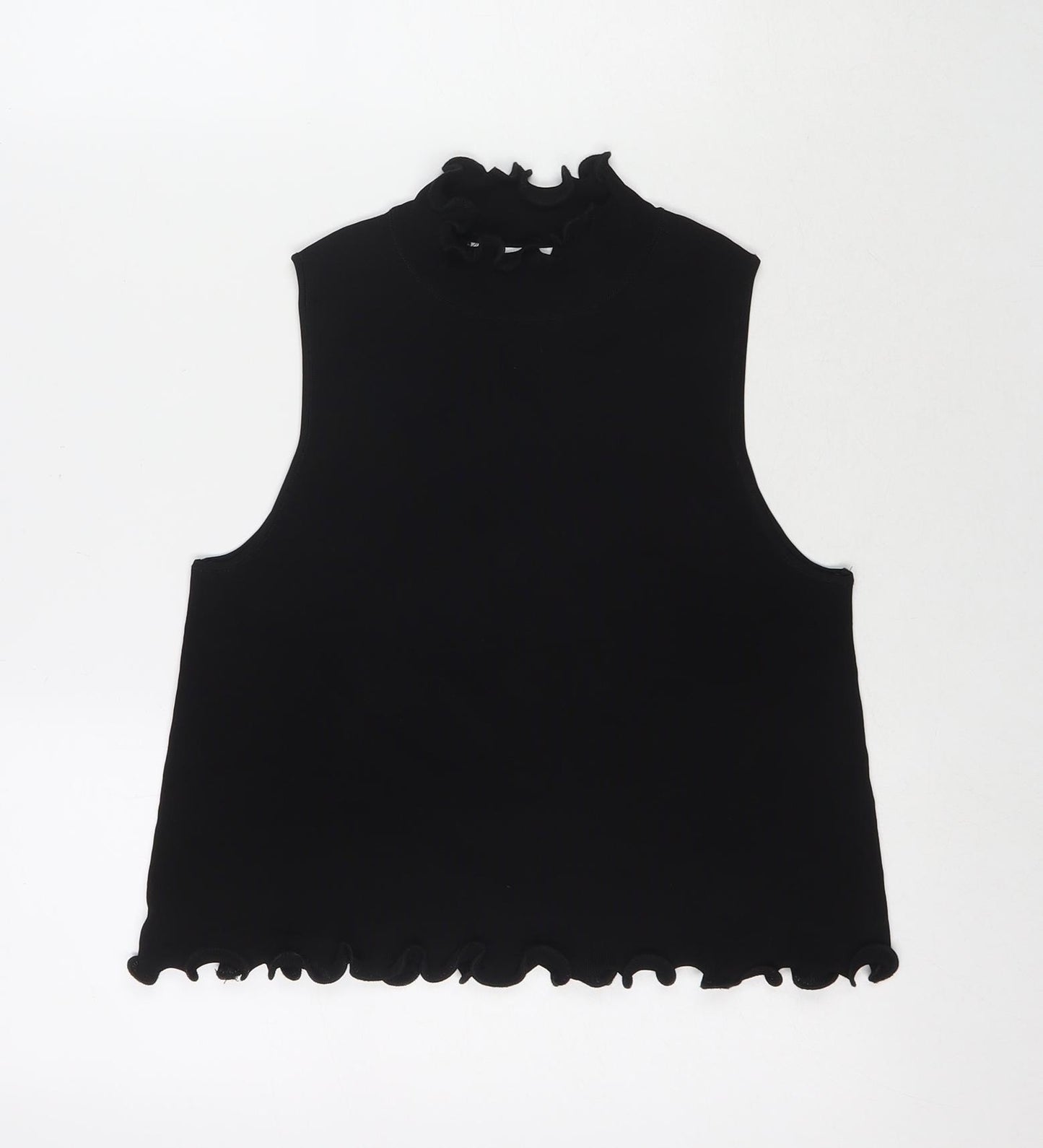 Zara Womens Black Polyester Basic Tank Size S Round Neck